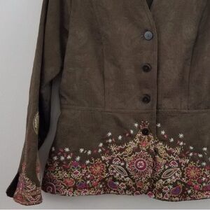 Boho COLDWATER CREEK Jacket Colorful Paisley Floral Embroidery Brown 8 Petite